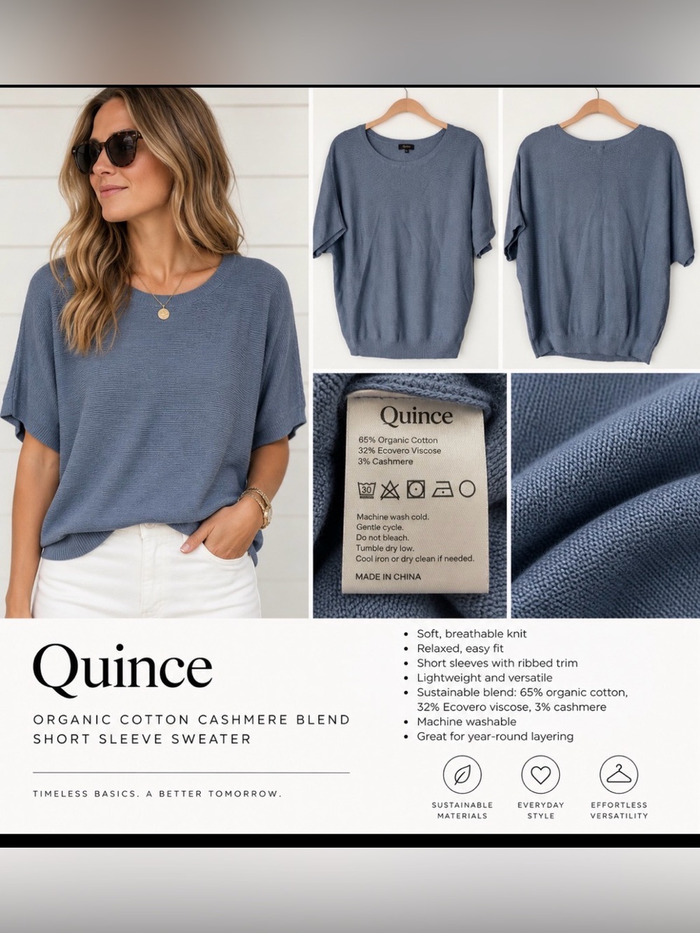 Quince Light Blue Crewneck Sweater